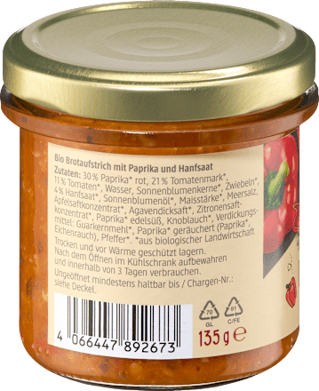 Brotaufstrich, Saatenaufstrich Paprika & Hanf dmBio