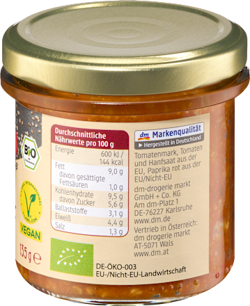 Brotaufstrich, Saatenaufstrich Paprika & Hanf dmBio