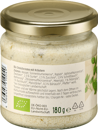 Brotaufstrich, Streichcreme Gartenkräuter  dmBio