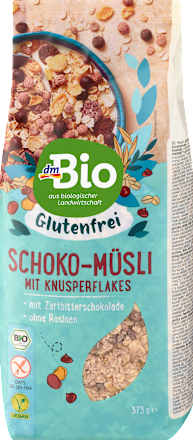 Bezgluténové čokoládové müsli s chrumkavými lupienkami dmBio