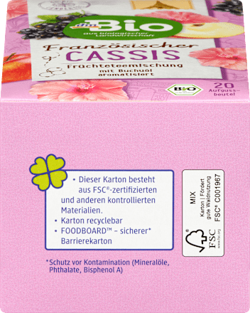 Früchtetee Französischer Cassis (20 Beutel) dmBio