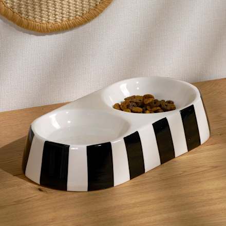 Futternapf-Duo Katze aus Keramik, schwarz/weiß (25x13x5 cm)		 dm home