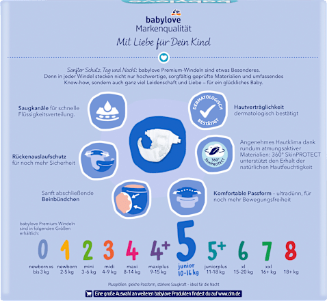 Пелени Premium, размер 5 Junior (10-16 kg) babylove