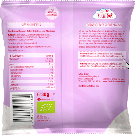 Babysnack Reiswaffeln mit Apfel, rote Bete & Blaubeere ab 8 Monaten FruchtBar