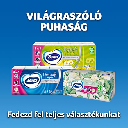 Papír zsebkendő dobozos Deluxe Design, 3 rétegű, többféle ZEWA