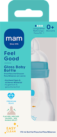 Babyflasche aus Glas Feel Good türkis, von Geburt an, 170 ml   mam