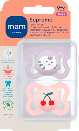Schnuller Supreme Silikon, lila/rosa, 0-6 Monate mam