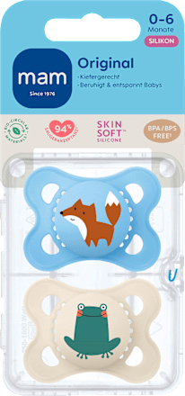 Schnuller Original Silikon, blau/creme, 0-6 Monate   mam