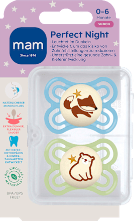 Schnuller Perfect Night Silikon, blau/grün, 0-6 Monate mam