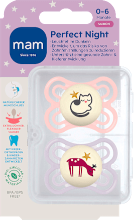 Schnuller Perfect Night Silikon, rosa/lila, 0-6 Monate mam