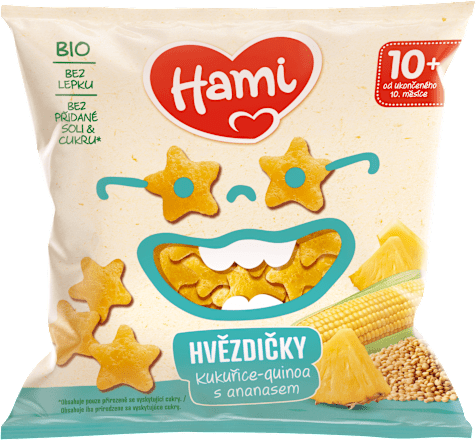 Bio kukuřičné-Quinoa křupky s příchutí ananasu Hami