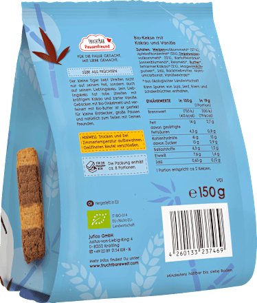 Kinderkekse Streifen-Kekse Kakao-Vanille ab 3 Jahren FRUCHTBAR Pausenfreund