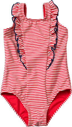 Badeanzug mit Ringel-Muster & Rüschen, rot & weiß, Gr. 86/92 PUSBLU