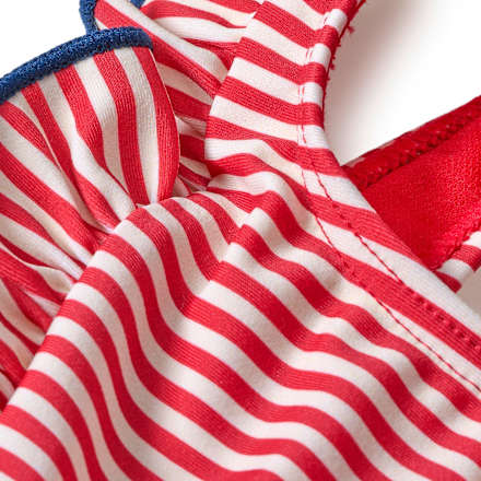 Badeanzug mit Ringel-Muster & Rüschen, rot & weiß, Gr. 86/92 PUSBLU