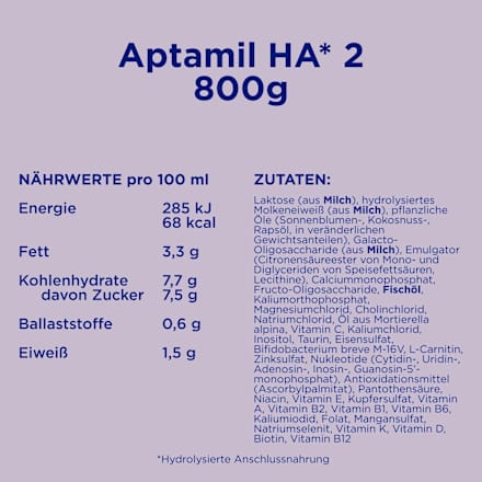 Folgemilch 2 HA  nach dem 6. Monat Aptamil