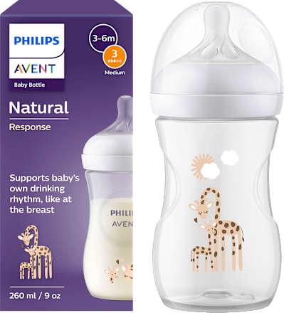 Babyflasche Natural Response weiß/Giraffe, ab dem 3. Monat, 260 ml PHILIPS AVENT
