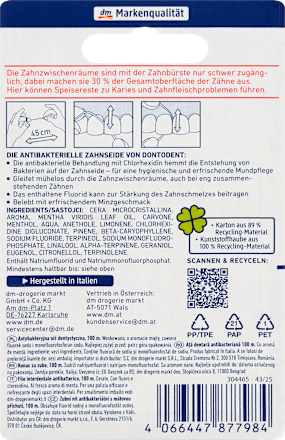 Filo interdentale antibatterico alla menta Dontodent