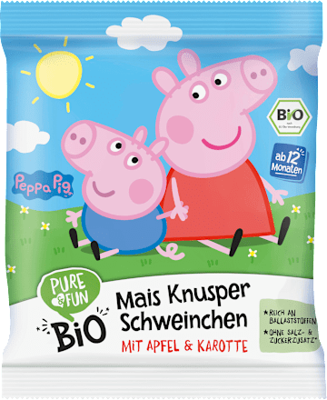 Eko kukuruzne grickalice za djecu Peppa Pig – s jabukom i mrkvom, 12+ mj. PURE & FUN