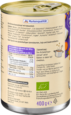 Eintopf, Kichererbsen mit Kokosmilch dmBio