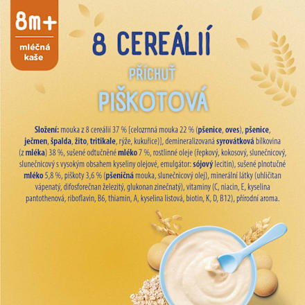 mléčná kaše 8 cereálií na dobrou noc Piškotová Sunar