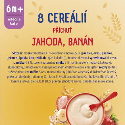 mléčná kaše 8 cereálií Jahoda a Banán Sunar