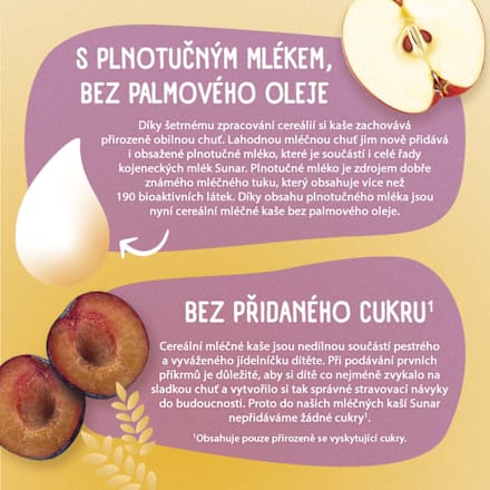 mléčná kaše 8 cereálií Švestka a Jablko  Sunar