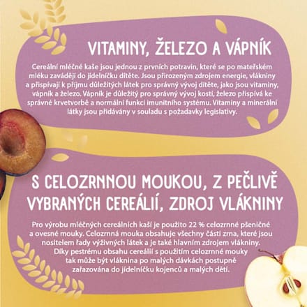 mléčná kaše 8 cereálií Švestka a Jablko  Sunar