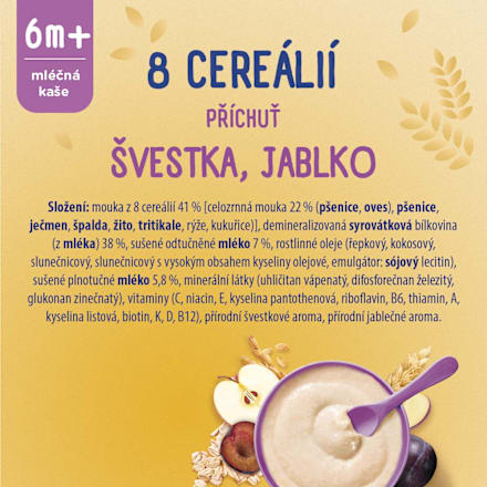 mléčná kaše 8 cereálií Švestka a Jablko  Sunar