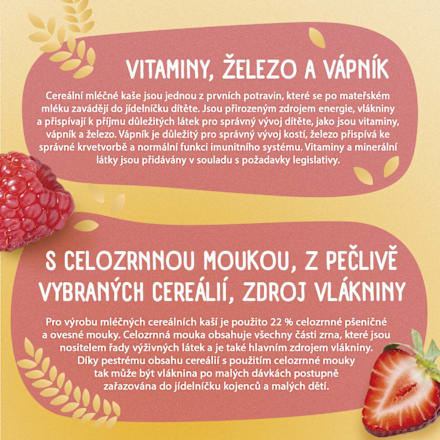 mléčná kaše 8 cereálií Jahoda a Malina Sunar