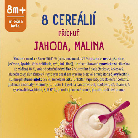 mléčná kaše 8 cereálií Jahoda a Malina Sunar
