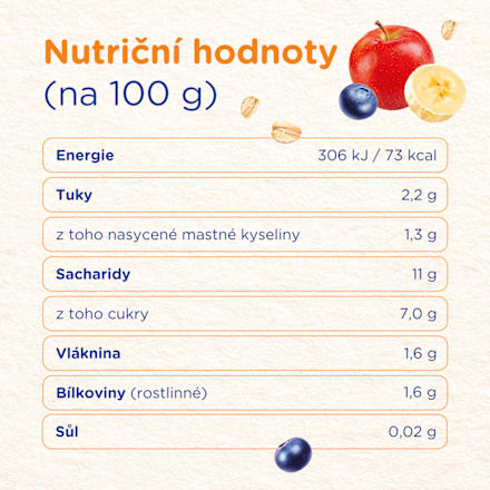 příkrm v sáčku Smootík borůvka, jogurt a ovesné vločky Sunar