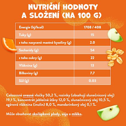 ovesná tyčinka s příchutí mandarinka a jablko Goodies