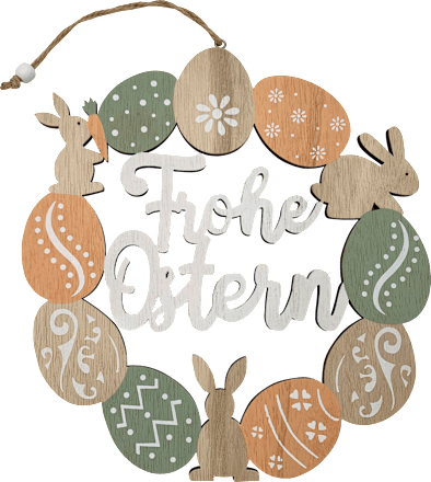 Holzkranz "Frohe Ostern" mit Eier & Hasen, natur-apricot-grün-weiß Dekorieren & Einrichten