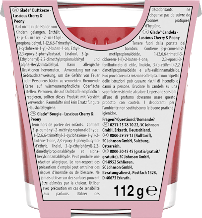 Duftkerze im Glas Luscious Cherry & Peony 112 g glade