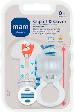 Schnullerband Clip it! & Cover blau mam