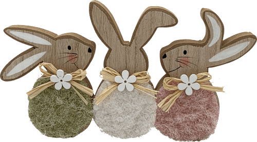 Holzaufsteller, Hasentrio mit Stoff & Blümchen, rosa-natur-weiß-grün Dekorieren & Einrichten