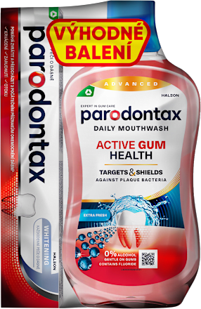 zubní pasta Whitening 75 ml + ústní voda Advanced Active Gum Health Extra Fresh 500 ml parodontax