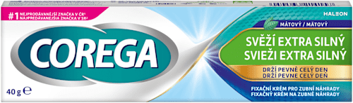 svěží extra silný fixační krém na zubní náhrady COREGA
