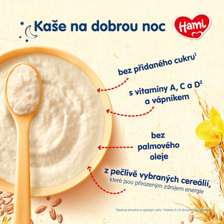 mléčná kaše Na dobrou noc, krupicová vanilková Hami