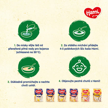 mléčná kaše Na dobrou noc, krupicová vanilková Hami