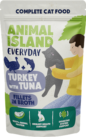 Karma mokra dla kota fileciki z indyka i tuńczyka w rosole ANIMAL ISLAND