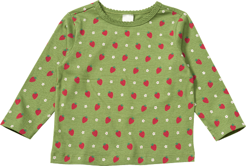 Langarmshirt mit Erdbeer-Muster, grün, Gr. 98 ALANA
