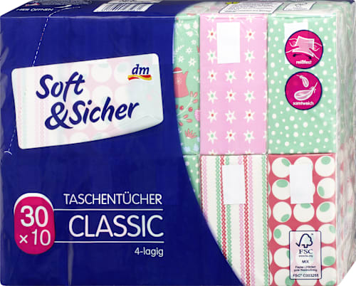 Taschentücher Classic 4-lagig sortiert Soft&Sicher