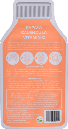 Maska za obraz Papaya Calendula Vitamin C, v obliki krpice YEAUTY