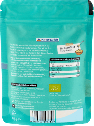 Topping bio vegan pentru paste cu caju, migdale, busuioc și usturoi dmBio