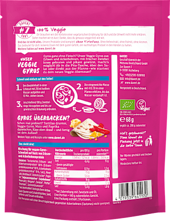 Fertiggericht, Veggie Gyros mit Erbsenprotein Davert