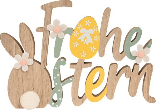 Holzschriftzug "Frohe Ostern" mit Stoffblümchen, natur-mint-gelb Dekorieren & Einrichten