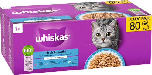 Nassfutter Katze Fisch Auswahl in Gelee, Jumbopack (80x85 g) Whiskas
