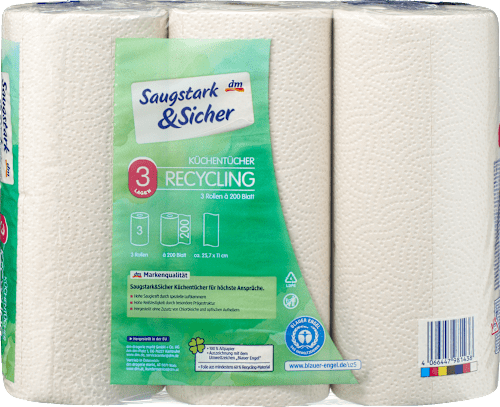 Ręcznik papierowy z recyklingu 3-warstwowy 3x200 półlistków Saugstark&Sicher
