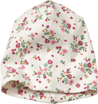 Mütze mit Ripp-Struktur & Blumen-Muster, weiß, Gr. 50/51 ALANA